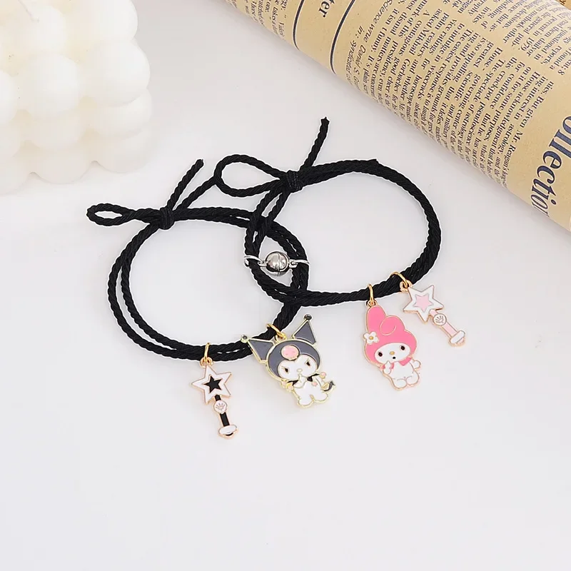 Sanrio Anime My Melody Kuromi Cute Cartoon Couple Bracelet Magnet Ball Hand Men Women Gift Girls Kawaii Rubber Band Gifts Toys