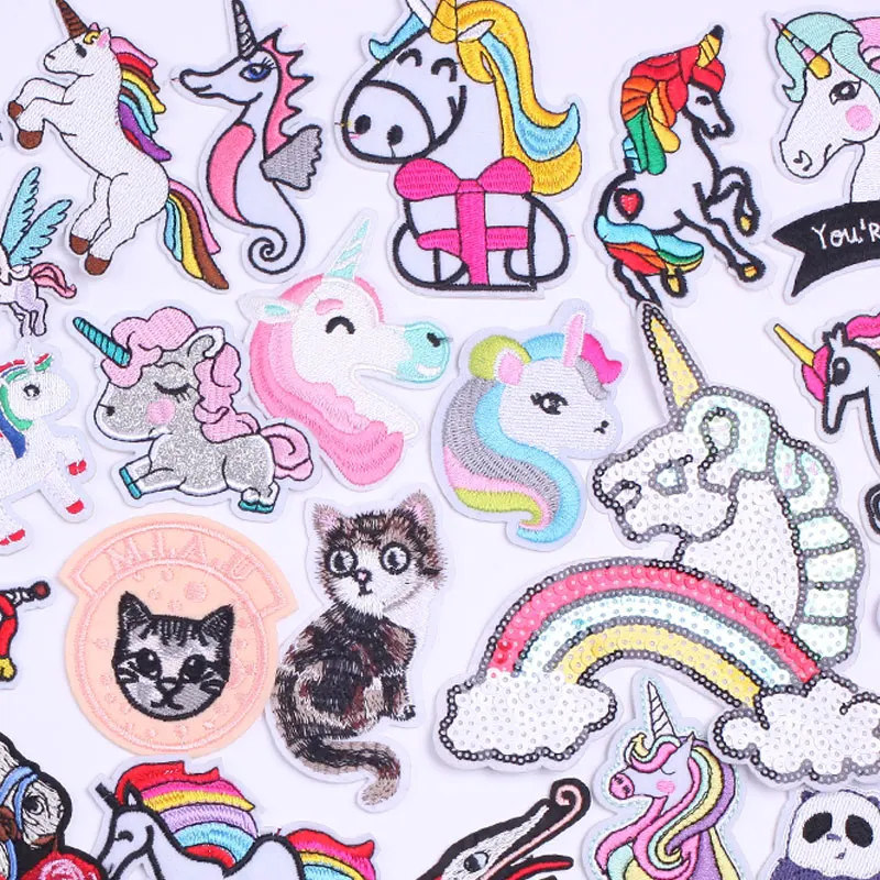 Cartoon Cute Animals Embroidered Patches for Clothing Thermoadhesive Patches Anime Unicorn Badges T-shirt Appliques for Dresses