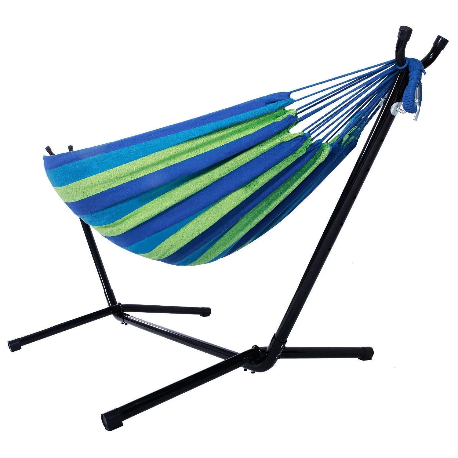 

Double Hammock Set with Space Saving Steel Stand Outdoor Garden with Carry Bag