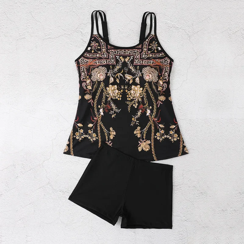 Dwuczęściowy damski kostium kąpielowy z kwiatowym nadrukiem Tankini Letni seksowny strój plażowy Szorty z wysokim stanem Strój kąpielowy dla kobiet XXL