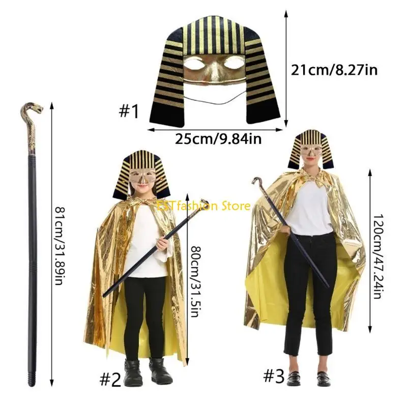 Y5GC 1/2PCS 이집트 의상 골든 케이프 망토 이집트 마스크 파라오 마스크 할로윈 코스프레 코스프레 의상 액세서리 성인