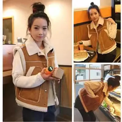 

Autumn Winter Loose Lamb Fur Vest Jaet ort Thiened Suit Collar Women's Faion Korean Sle 2025 Spring New Arrival