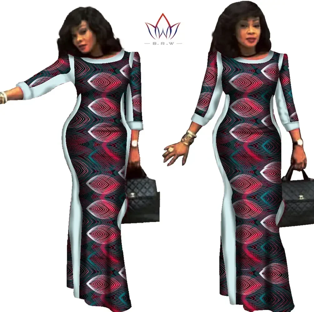 African Dresses for Women Bazin Riche Elegant Long Party Dresses New Style Plus Size African Wax Print Cotton Dresses WY304