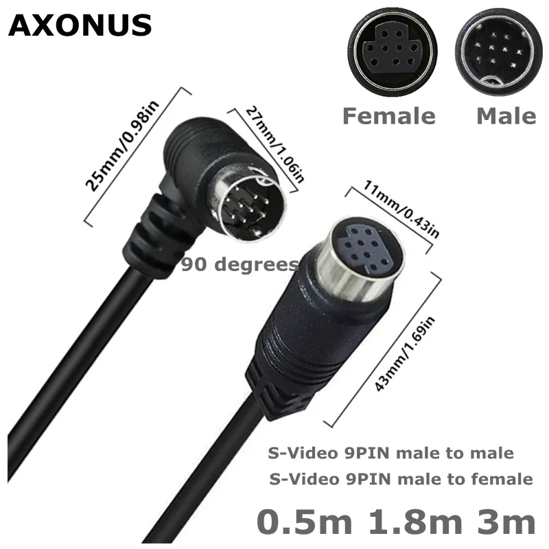 118.11in/19.69in/70.87in DIN 9Pin Male to Male/Female S Video Cable for Connecting Receiver Projector and Other Devices