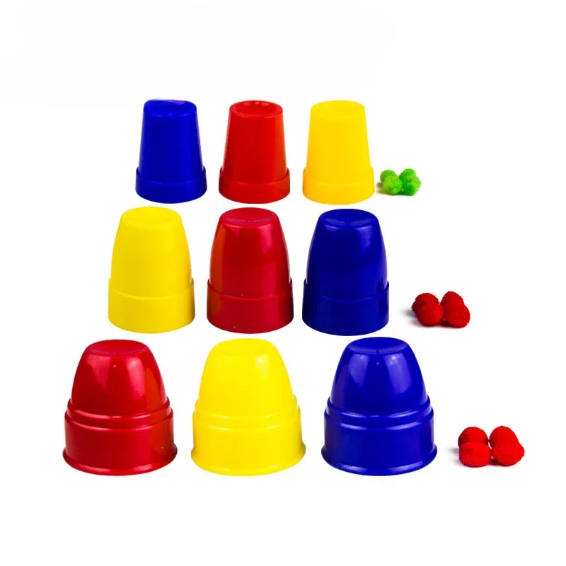 Small Professional Plastic Three Cups and Balls With Chop Magic Tricks Magician Close Up Illusion Gimmick Props Fun Toy