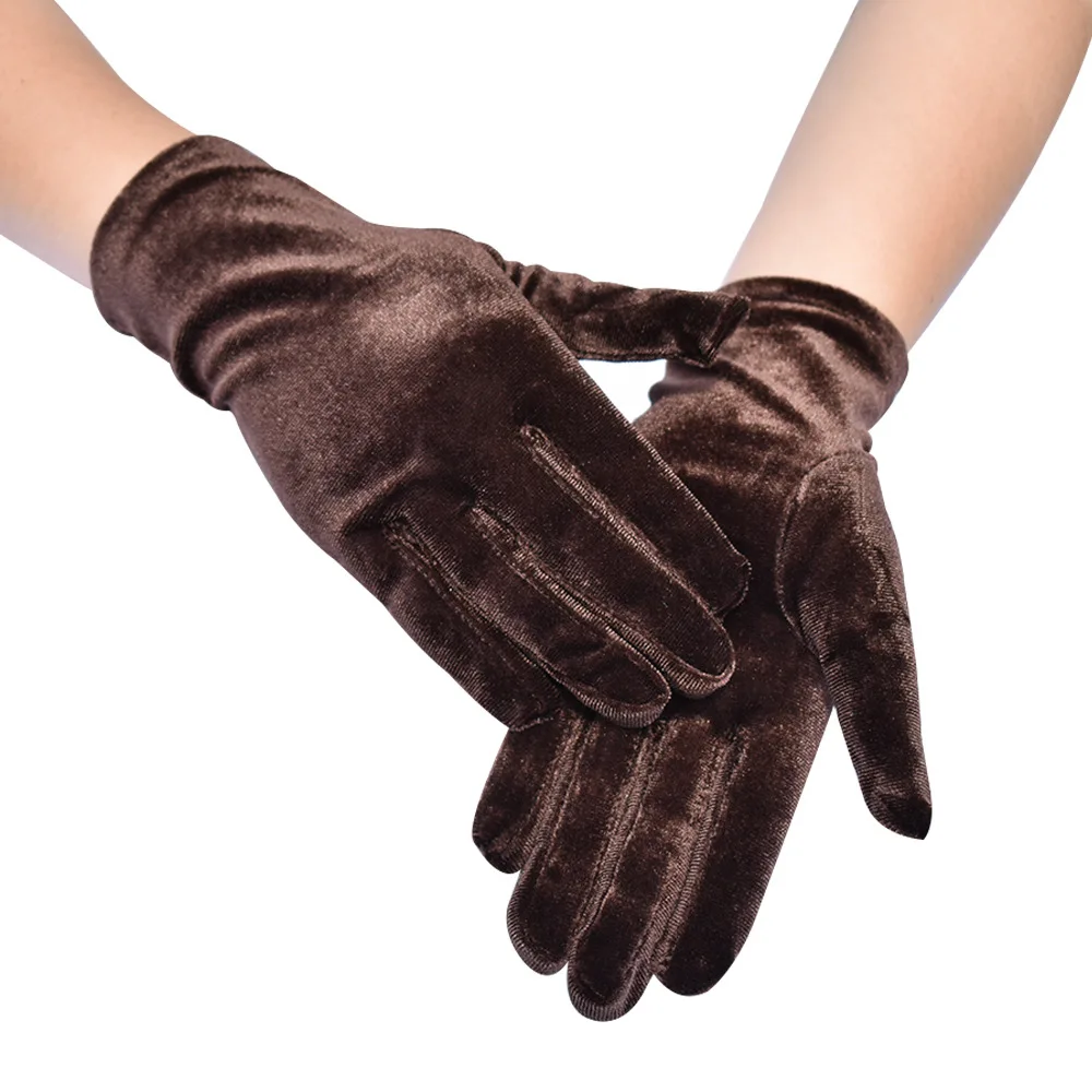 2026 Women Short Velvet Opera Gloves Stretchy Wrist Length Flapper Gloves Tea Party Banquet Halloween Cosplay Costume Accessory