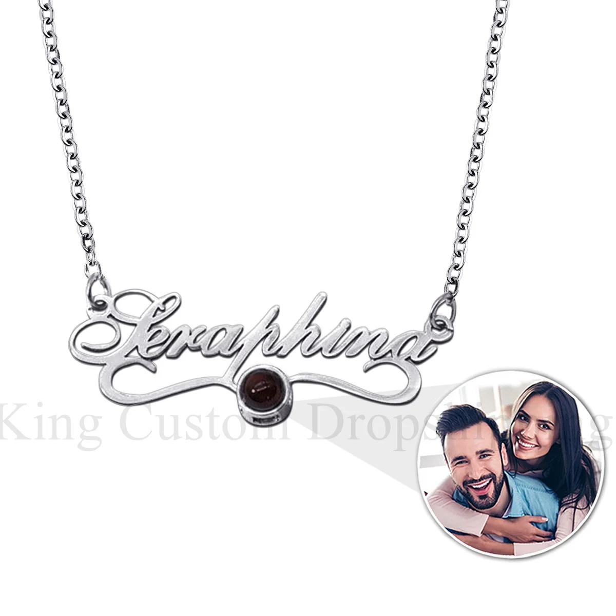 

Custom Projection Circle Necklace Handwriting Personalized Photo Name Necklace Fashion Jewelry Christmas Gifts for Family