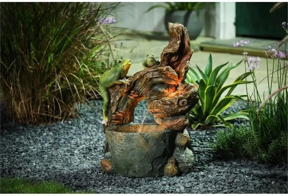 3 Tiered Resin Frogs and Tree Outdoor Fountain, Waterfall Fountain Decor for Garden Patio Court Backyard Decking 25 inch, Green