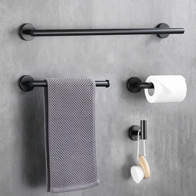 Matte Black Towel Bar Wall Mount Bathroom Accessories Set Toilet Paper Holder Hand Towel Coat Robe Hook Hanger Stainless Steel