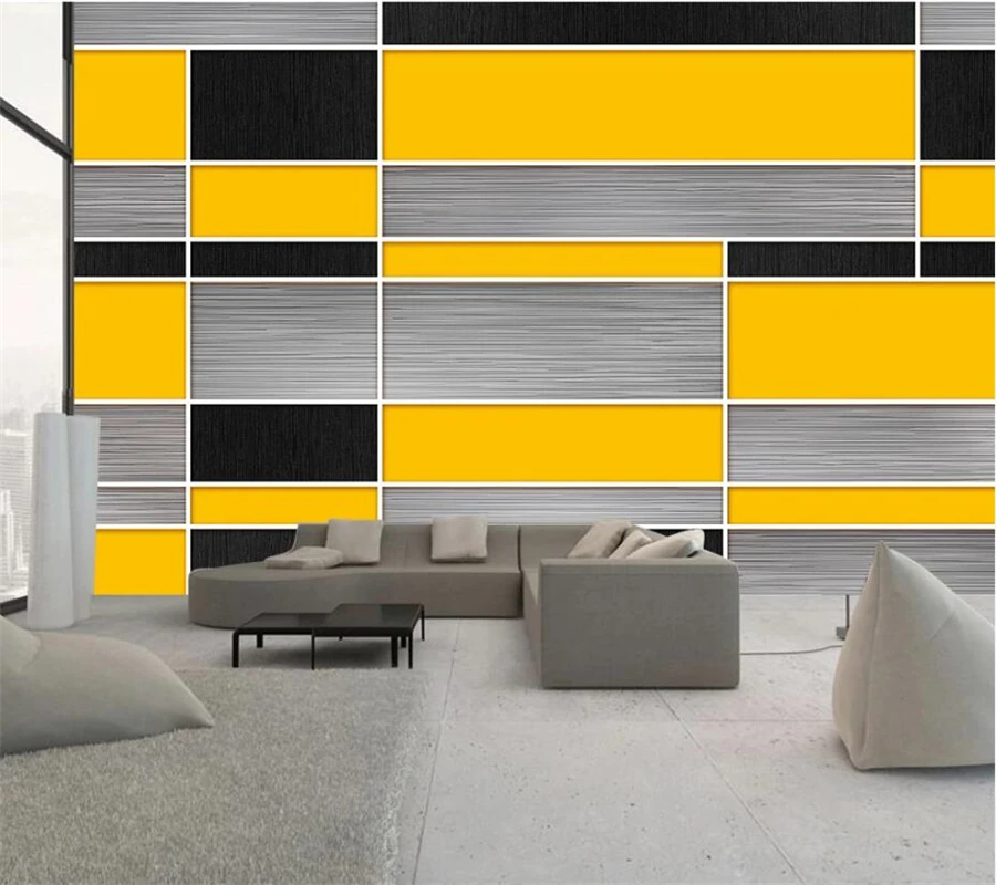 Customized products mural fashion home decoration black yellow gray geometric mosaic Living room TV background wall wallpaper 3d