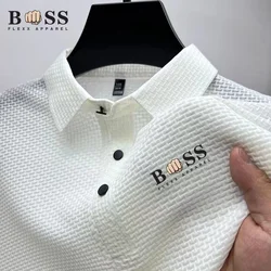 Camisa polo de manga curta, letra impressa masculina, blusa casual, respirável, secagem rápida, elegante, novo, verão, 2024