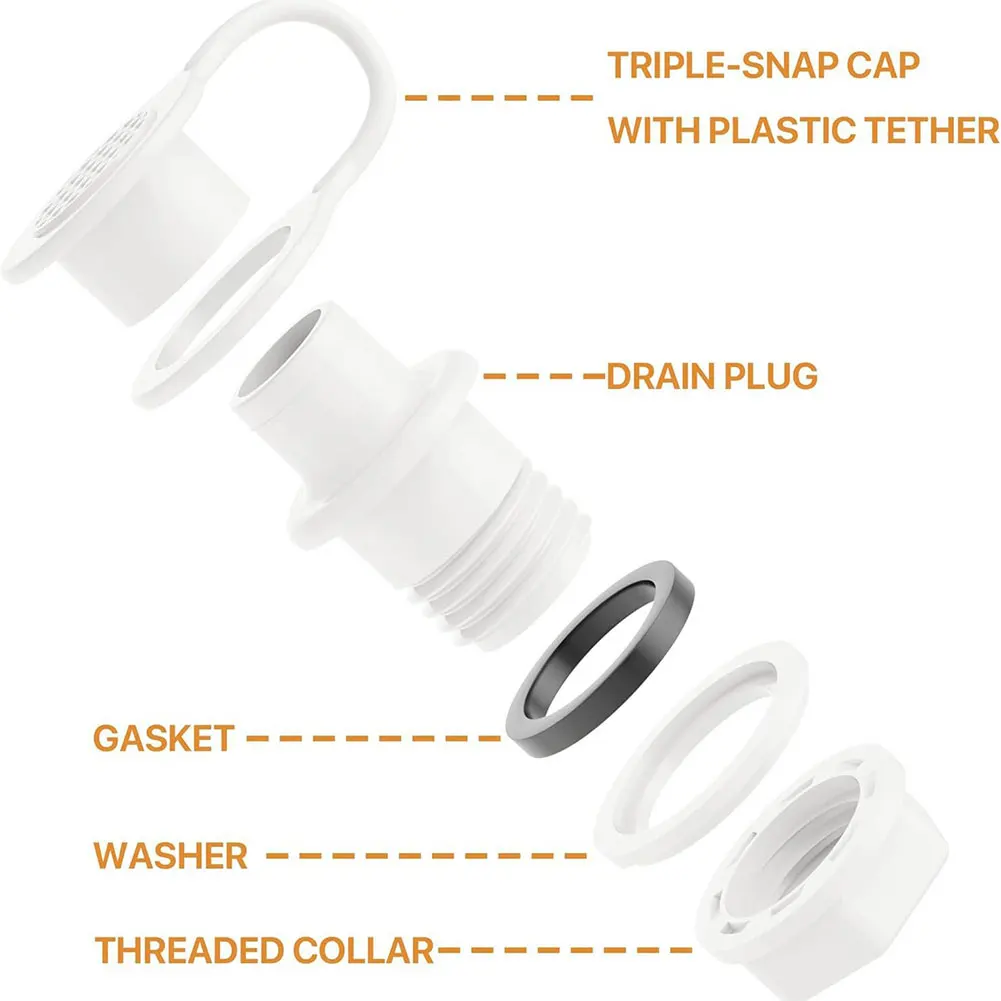 2pcs White Plastic Cooler Drain Stopper Triple Snap Push Cap Replacement For Igloo Ice Chest 25-70 Quart Accessories