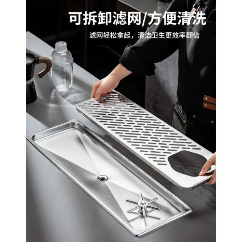 Deck‑Mounted Stainless Steel Pitcher Rinser, High‑Pressure Cup Washer with Hose & Drain Pan for Bar Counter Coffee Utensils