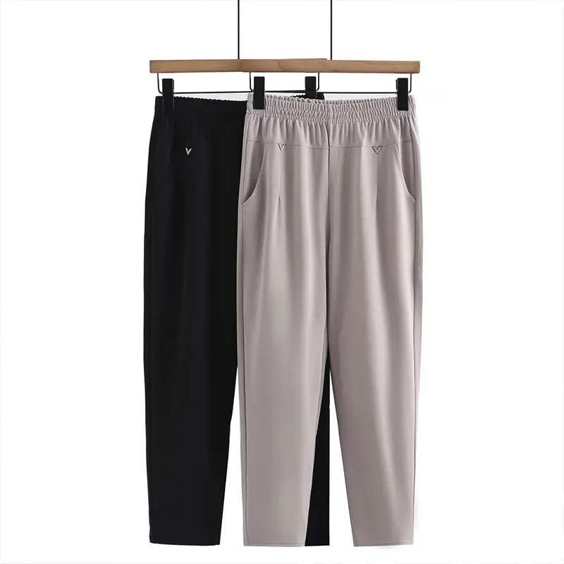 

Chic Ice Silk Harlan Pants for Middle-Aged Mothers Spring Autumn Winter Faionable Loose Fit Nine Points Harem Trousers
