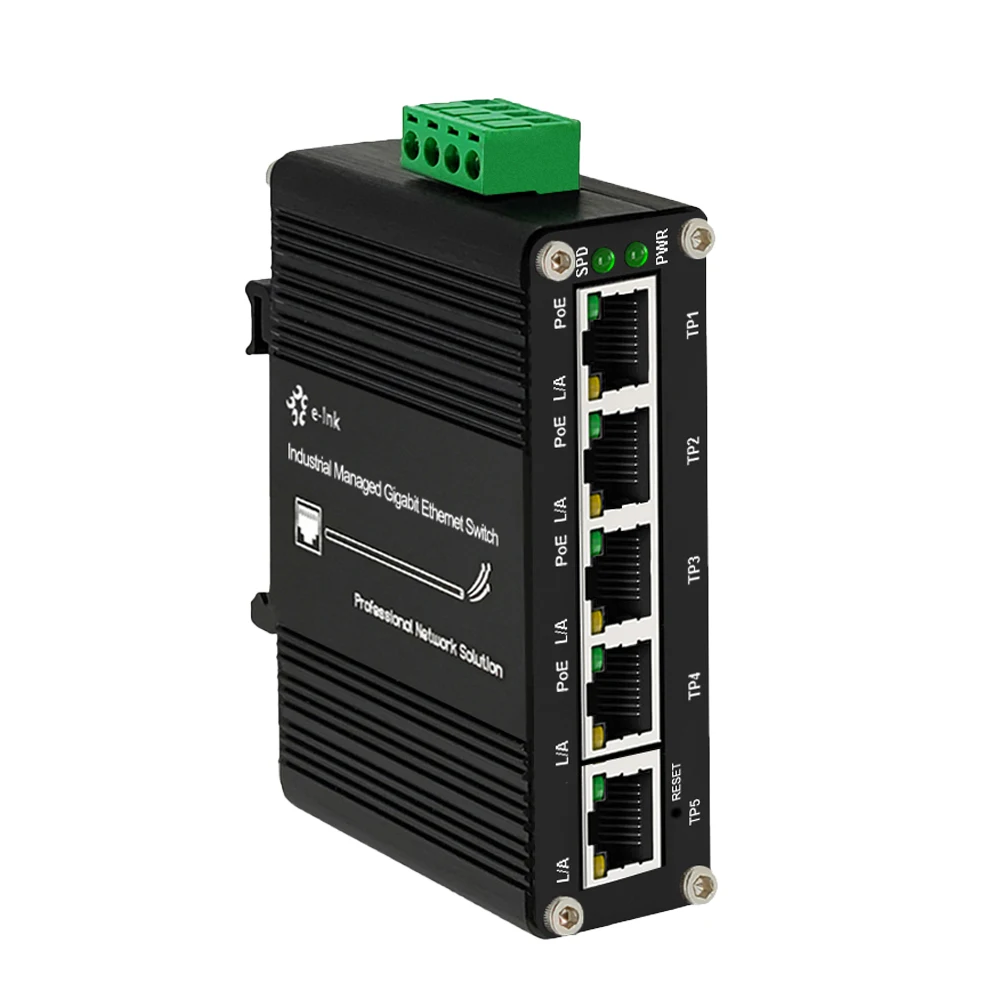 

Mini Industrial Managed 5 Ports (PoE) Ethernet Switch 10/100/1000Mbps Ethernet Switch DC12~48V DIN-Rail&Wall-mount Aluminum Case