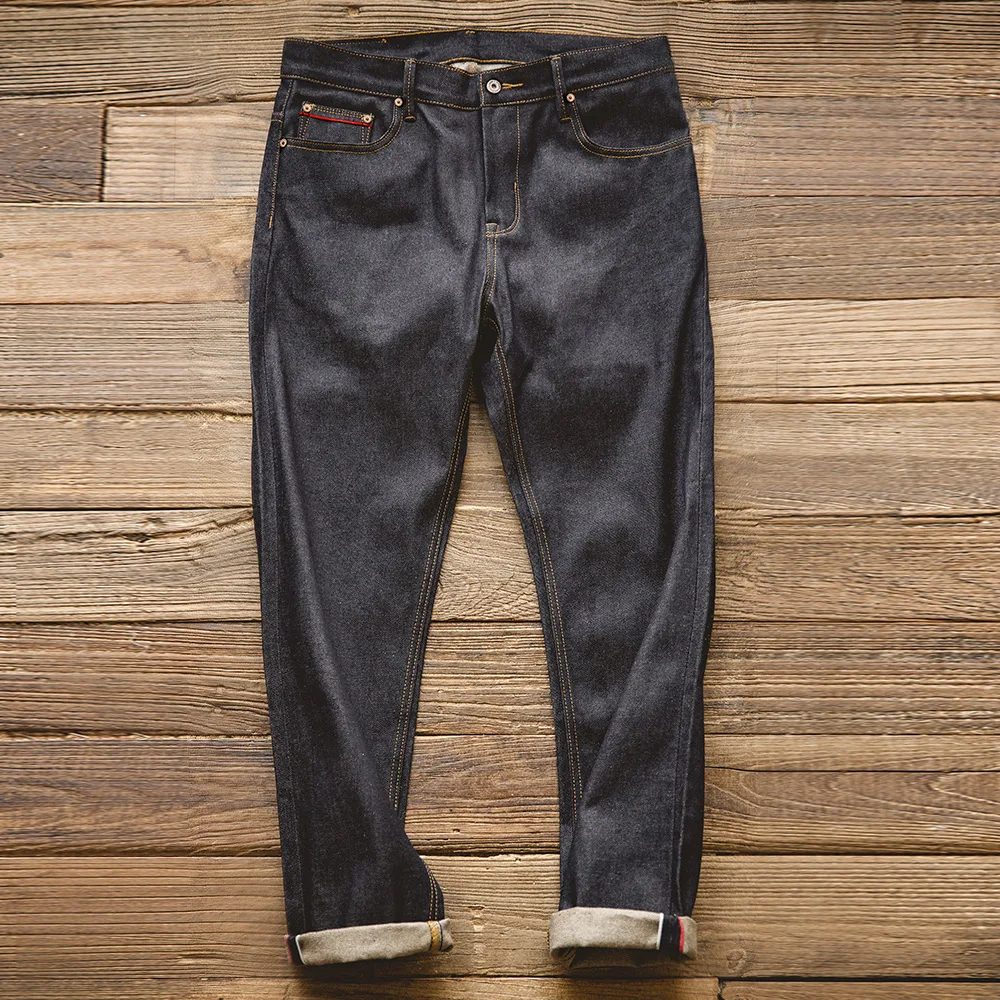 Jeans in denim di cotone colorato Maden Jeans grezzi stile vintage Amekaji da 11,6 once per uomo Pantaloni oversize a vita media 501 Rosso Bianco