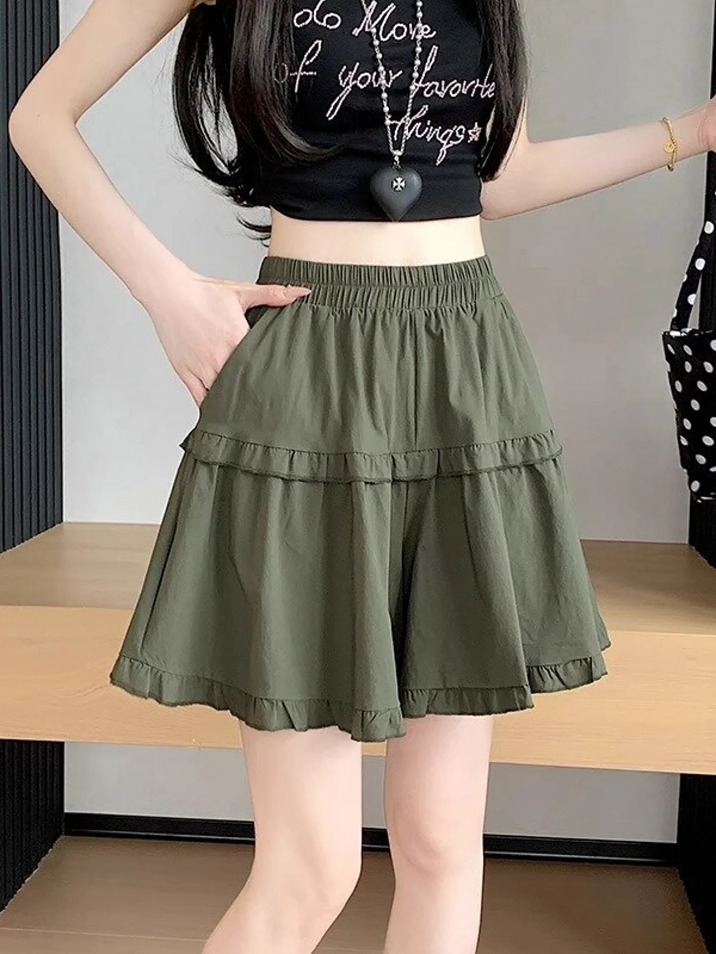 

High Waist Wide Leg Short Pants Women Summer Thin Ice Silk Loose Fit Casual Sports Five-Point Workwear Skirt Pants