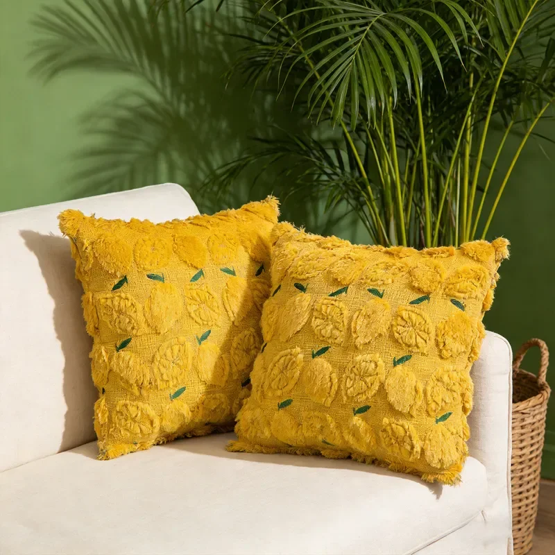 Amazon hot spring three-dimensional embroidery pillow cover lemon fresh living room sofa cushion bed backrest cover