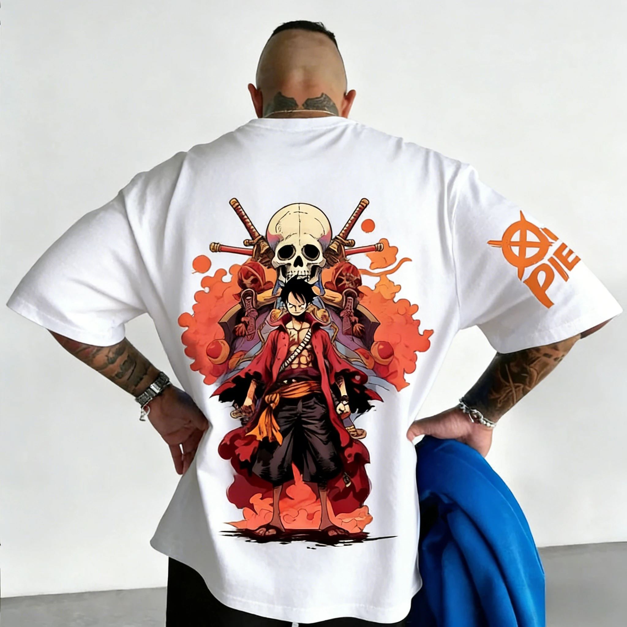 

One Piece Men Women T-shirt Monkey D. Luffy Summer Anime Print Tee Spring and Autumn Short-sleeved Retro Harajuku Y2K Streetwear