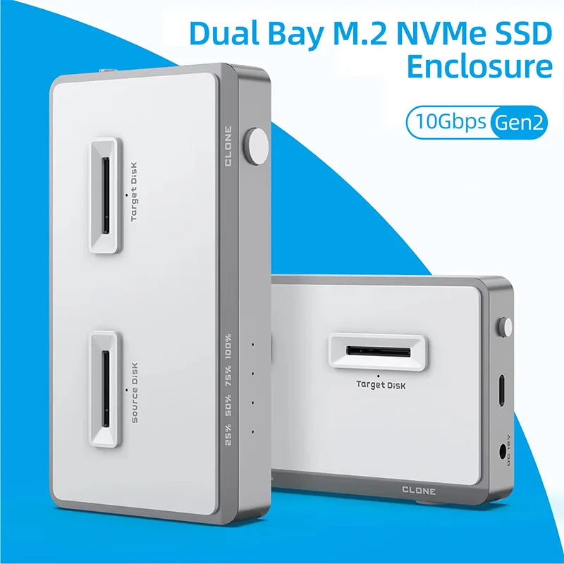Hard Drive Cloning Enclosure One-Click Offline Cloning, Dual-Slot M.2 NVMe SSD External Enclosure, 10 Gbps, Supports 2×8 TB