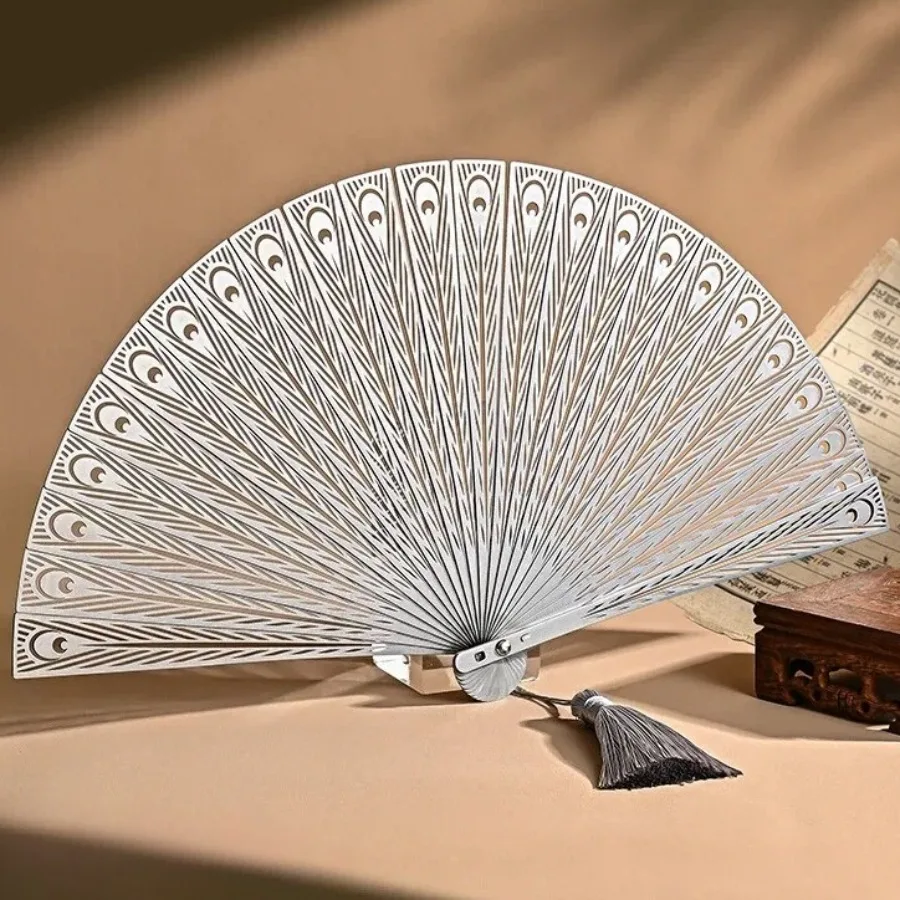 Hollowed Out Portable Self-defense Kung Fu Fan Tai Chi Metal Stainless Steel Folding Fan Chinese Steel Fan Arts High-end Gift