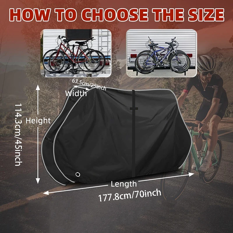 Pokrowiec rowerowy transportowy na 1-2 rowery, 600D, wiatroodporny, do przechowywania na zewnątrz, z paskami odblaskowymi i otworami na zamek.