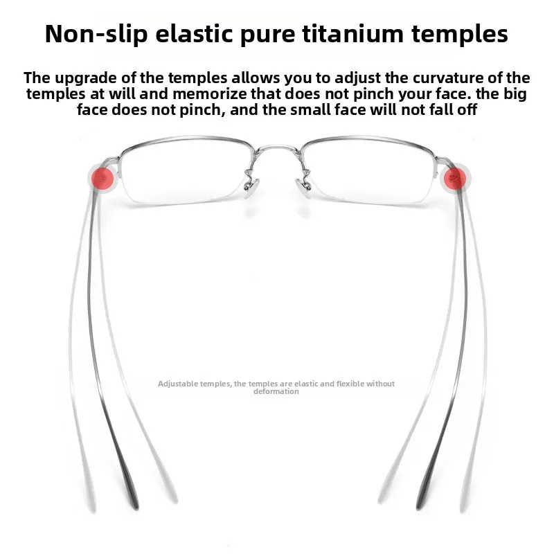 إطار ذهبي مربع خفيف للغاية بنصف إطار من التيتانيوم النقي للرجال وجه كبير يمكن تجهيزها بنظارات طبية لقصر النظر #4