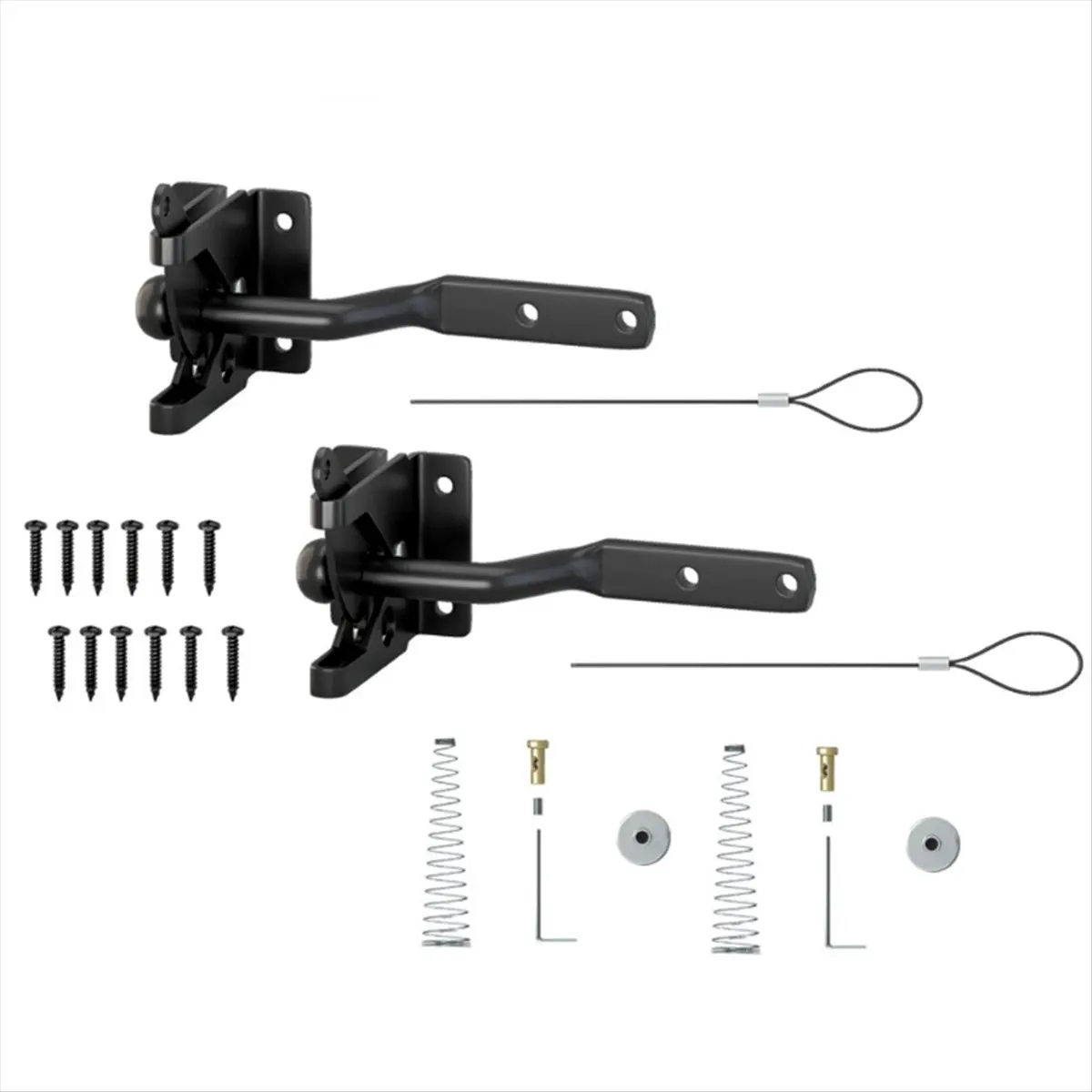 A89X 2 Pack Self Locking Gate Latch for Wooden Fence Heavy Duty,with Steel Spring Cable Pull String Gate Hardware Gate Lock