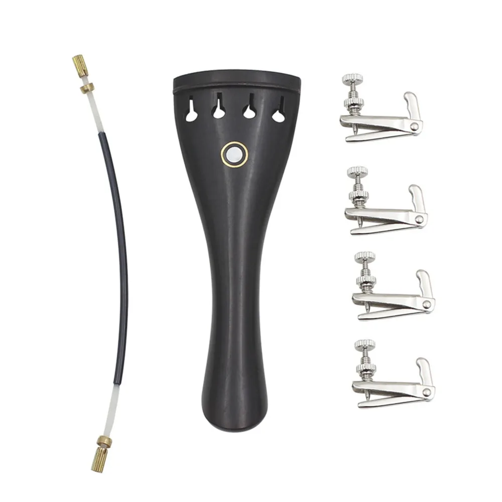 ​6Pcs ​​3-in-1 ​Violin Tailpiece Set​ Ebony Wood ​Tailpiece Rope​ ​Ebony Tailpiece​ ​With Nylon Tailgut​ ​Violin Accessory Kit​