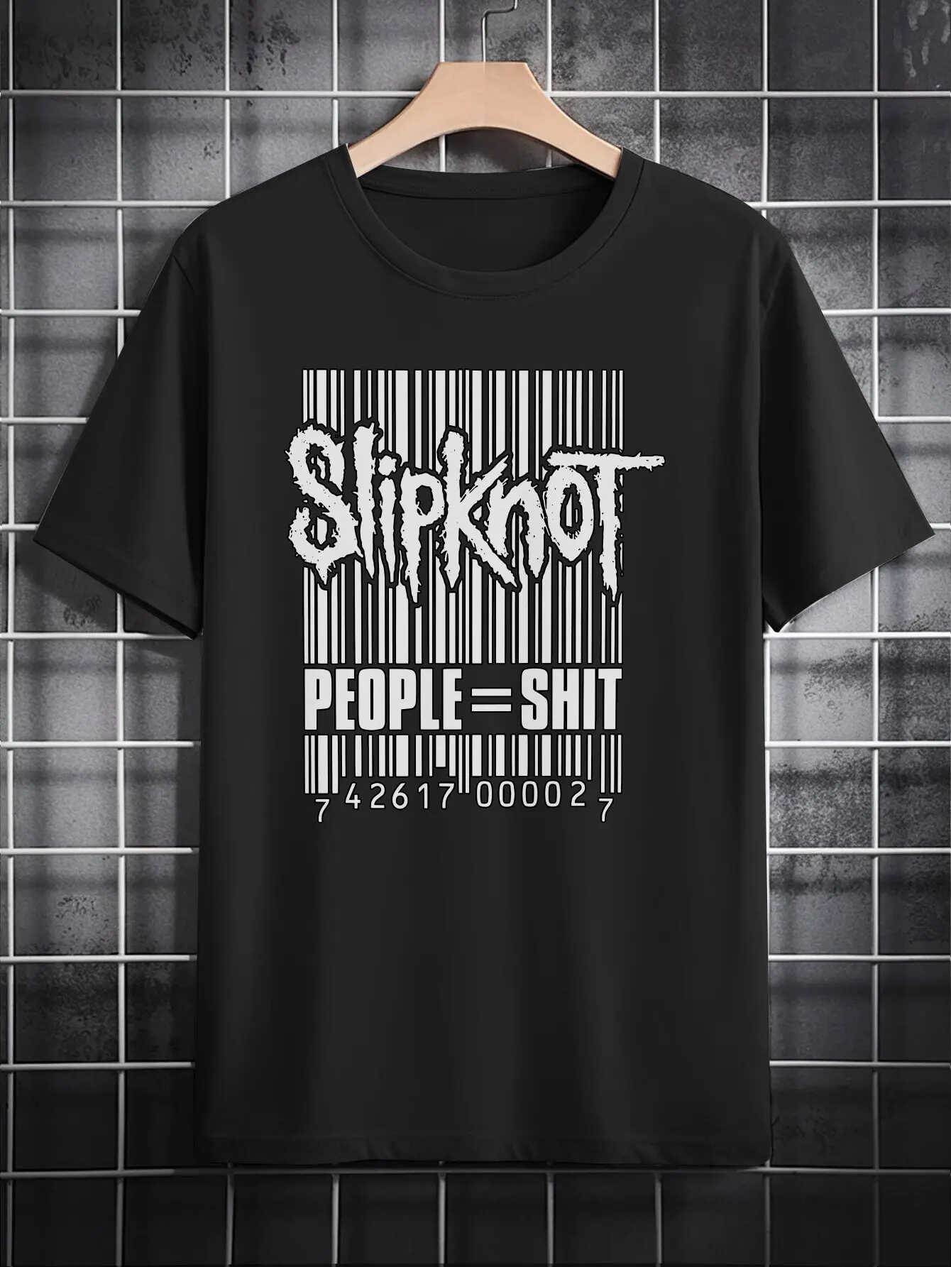 

Men S Slipknot Graphic TShirt People Shit Barcode Design Black White Casual Summer Tee Retro Theme