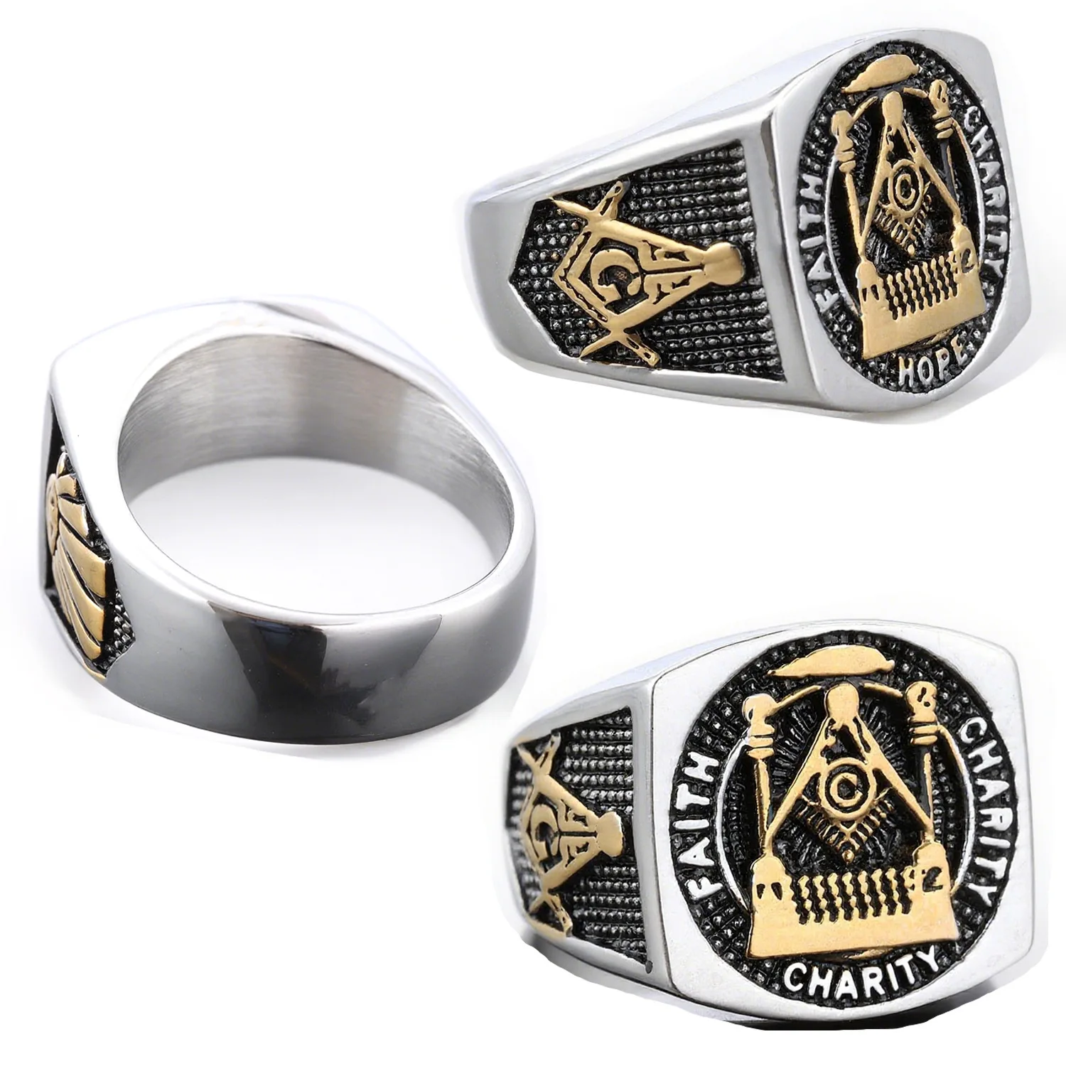 Hot Selling Personality Trend Ring Freemason Symbol Ring Stainless Steel Titanium Steel Quality Men's Fashion Holiday Gift
