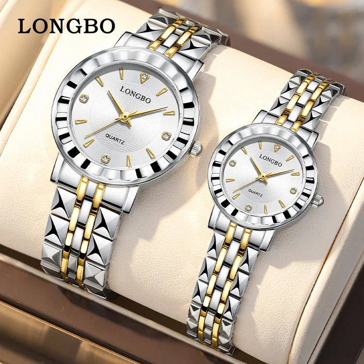 

LONGBO Women Men Wrist Watches Quartz Fashion Rhinestone Stainless Steel Golden Silver Ladies Wrist Watches For Female Clock Men