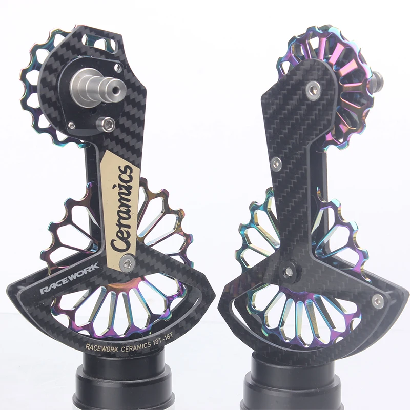 

Road Bike Rear Derailleur Pulley Wheel 18T Carbon Fiber Ceramic Bearing for Cycling Rainbow Color Compatible SHIMANO R7000R8000