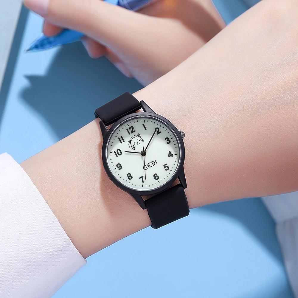 Relojes de moda para niños y niñas, correa de silicona rosa, diseño de gato bonito, reloj de pulsera resistente al agua hasta 30M de cuarzo, nuevo