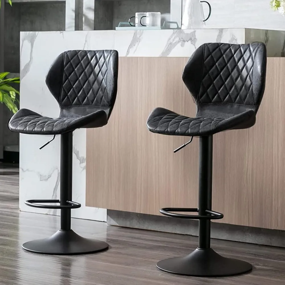 Ajustável Faux Leather Bar Stool Set, Counter Altura Stools, 2 barras rotativas com costas, cozinha, 2 PCs