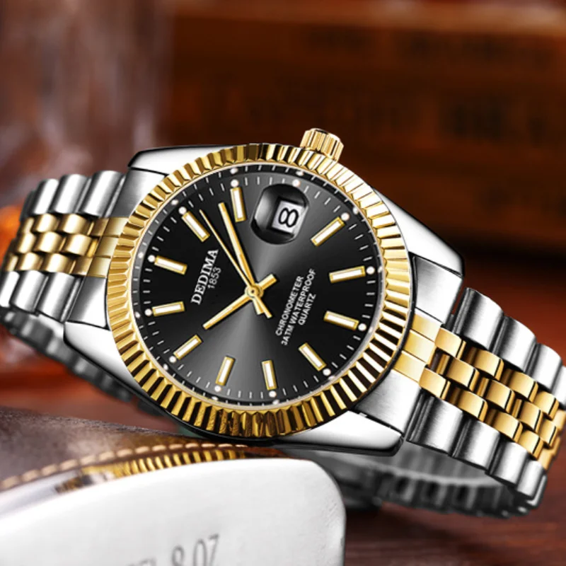 Watches Mens Top Brand Luxury Gold Watch Calendar With Stainless Steel Band Fashion Business Quartz Wristwatch Relogio Masculino