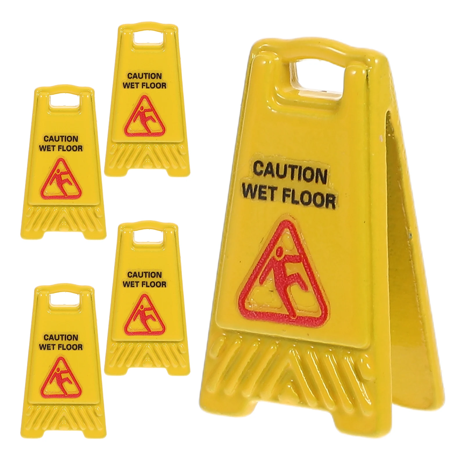 

5pcs Mini Dollhouse Accessories Realistic Floor Safety Signs for Decoration Small Warning Sign Miniature Wet Floor Non RC Model