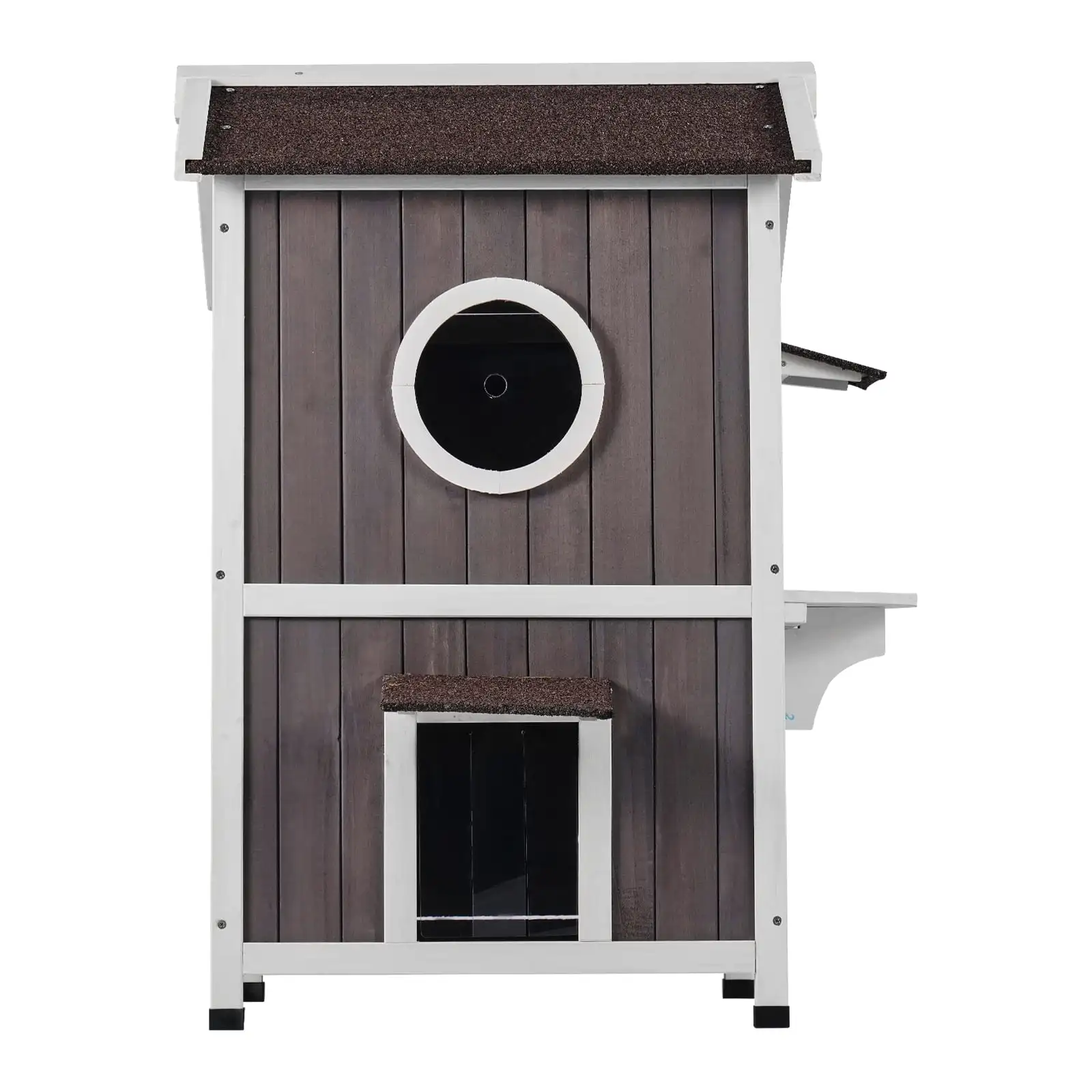 

Weather-Resistant Outdoor Cat Home, Spacious Two-Level Wooden Shelter for Feral Cats, Equipped with Entryways