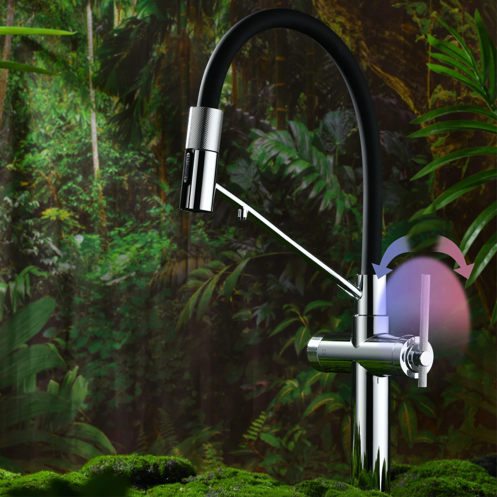 

brushed rose gold pull-out kitchen faucet with luxury drinking water mode 3 function hot&cold water single hole sink Tap