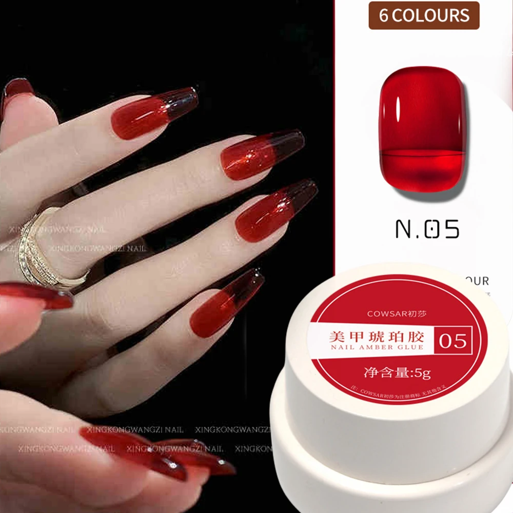 5ml/Jar Blood Red Jelly Gel Nail Polish 6 Colors Nails Art Gel Polish Translucent Ruby Red Nail Gel for New Year Winter Manicure