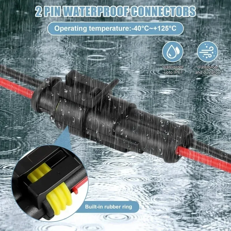 10pcs/5sets 2 Pin Way Connector Waterproof Connectors Male & Female Way 16 AWG Wire for Car Truck Boat Electrical Connector
