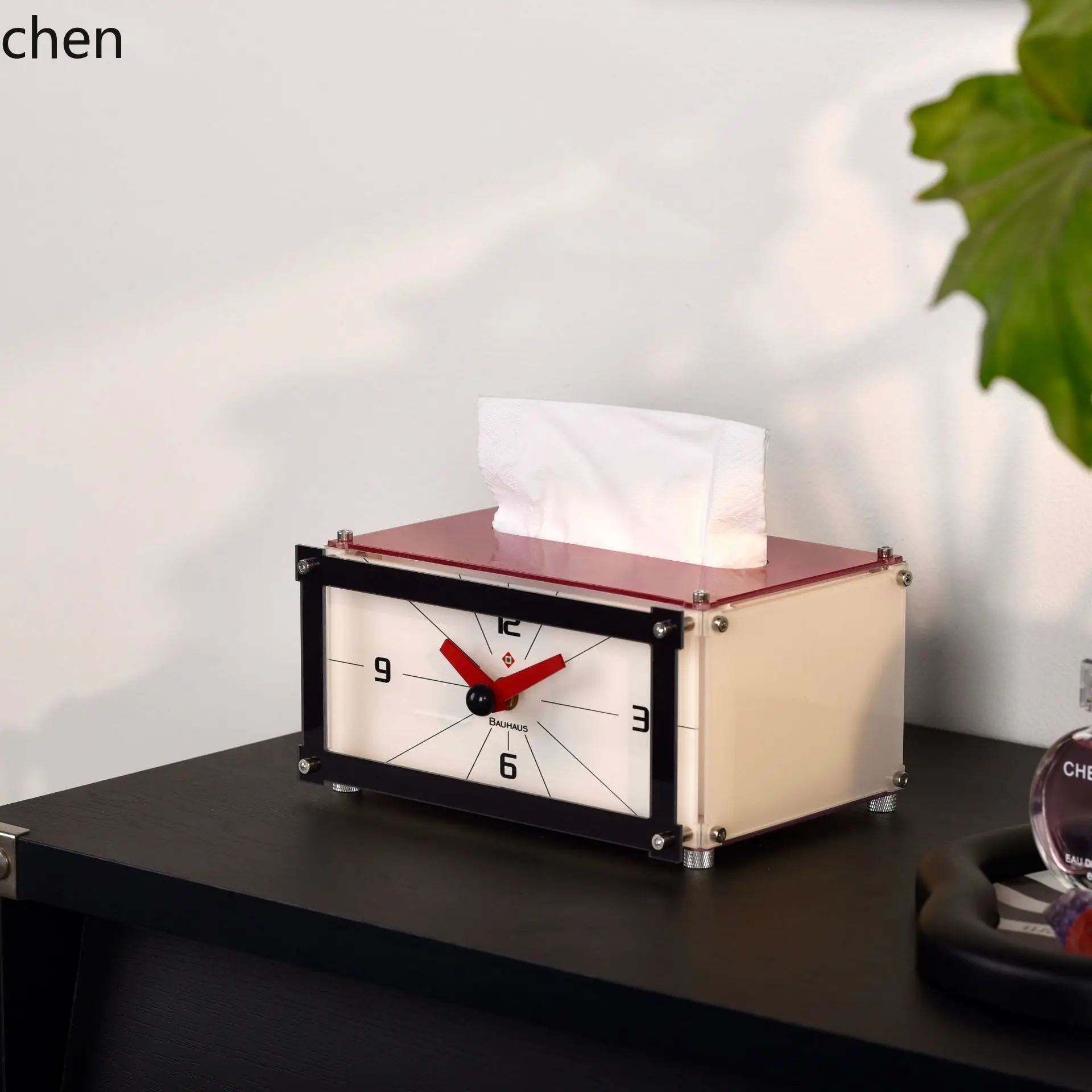 ZML bedside desktop creative small clock ornament, table clock, table-mounted time table, tissue box