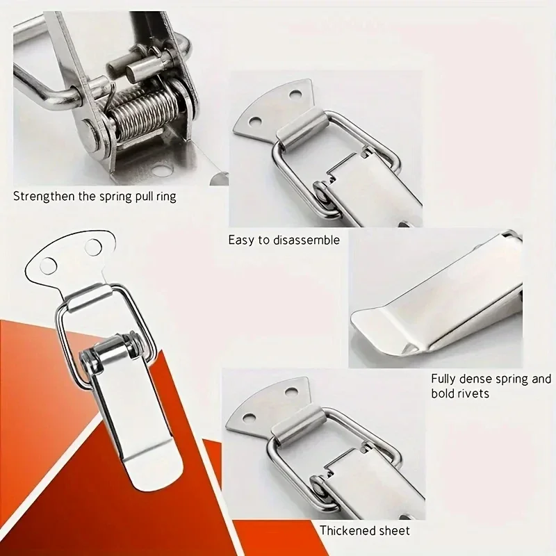 4-Piece Durable Stainless Steel Spring-Rod Latch Clip - Stylish and Modern Twiggle Catch Lock for Breast Boxes, Gift Suitcases a