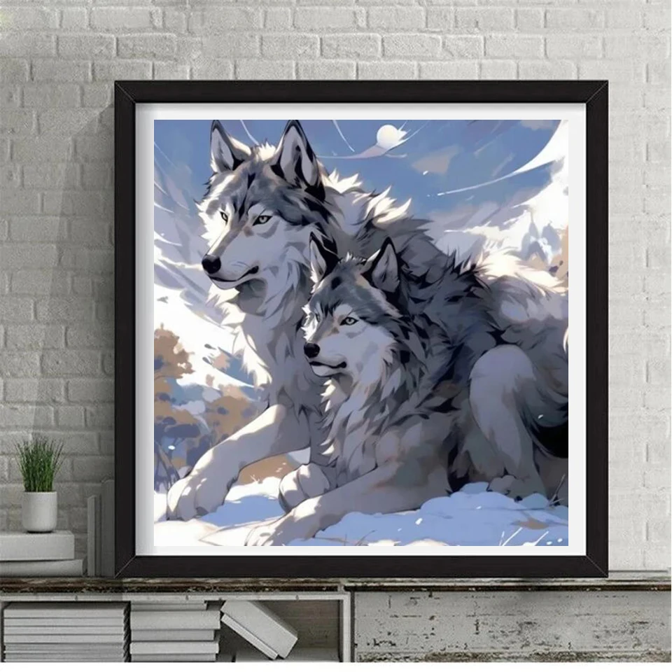 Full Drill Diamond Painting Two Snow White Wolf Lover Cross Sttich Embroidery Kit Diamond Mosaic 5D Rhinestone X1444