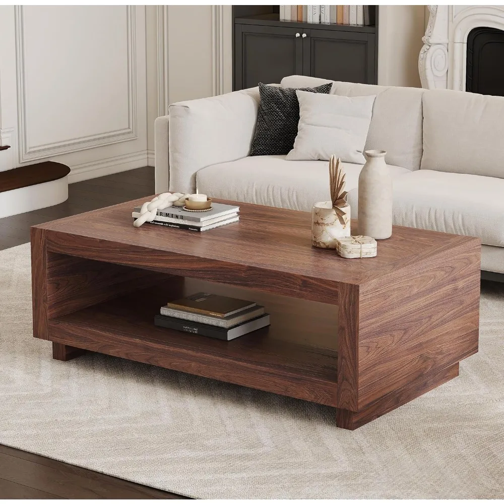 

Прямоугольный журнальный столик 47,2 дюйма, 2-уровневые журнальные столики в современном фермерском доме середины века с полкой, современный центральный стол со столом