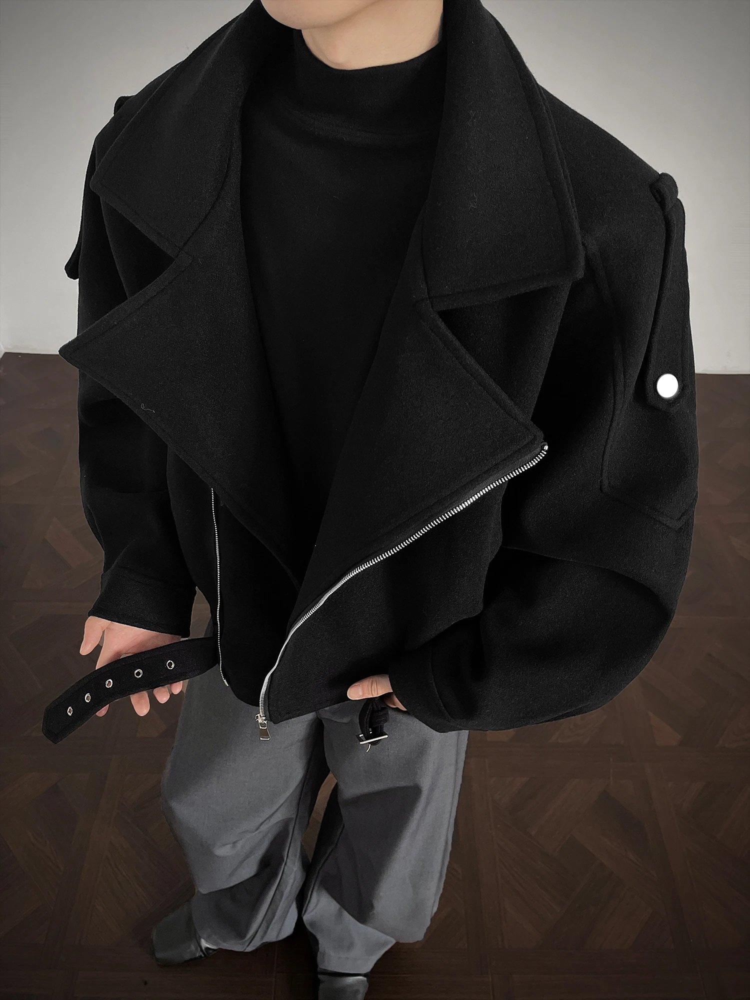 Cleanfit Short Woolen Motorcycle Jacket Men's Stylish Loose Fit Autumn Spring Polyester Fiber 100% No Brand Fashionable Outer...