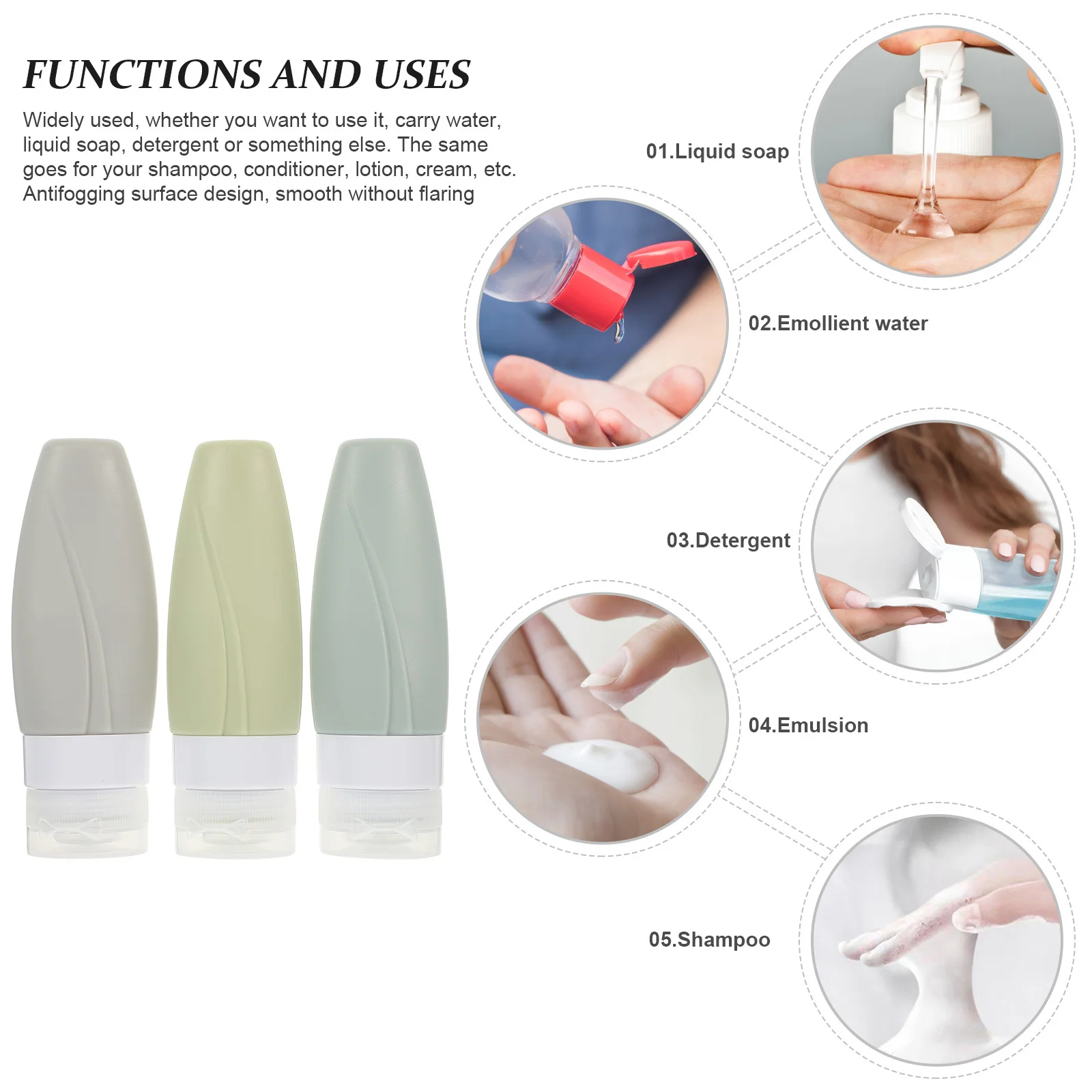 مجموعة زجاجات سفر من السيليكون مكونة من 3 قطع، حاويات مدمجة مقاومة للتسرب لمستحضرات التجميل والشامبو أثناء التنقل وقابلة لإعادة الاستخدام #4