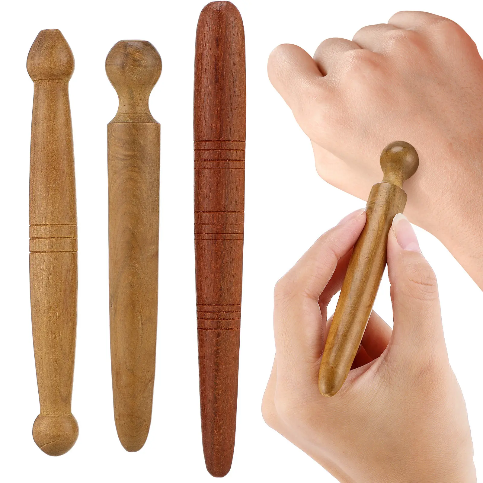 3Pcs Wooden Massage Sticks Set – Hardwood Acupressure Massager for Feet, Hands, Head & Full Body Reflexology