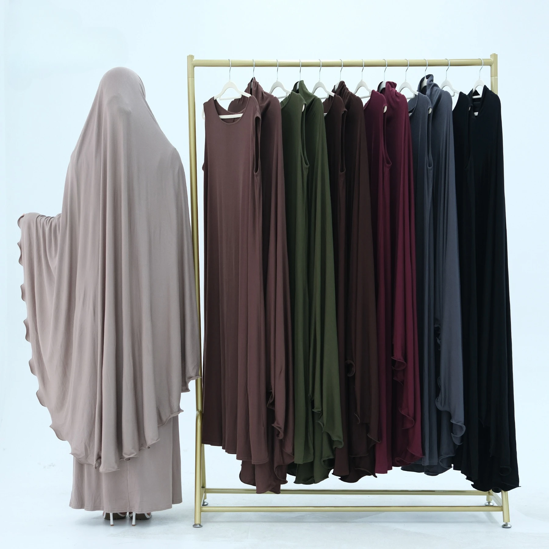 

Ramadan Eid Jilbab 2 Piece Set Muslim Women Prayer Abaya Extra Long Khimar Hijab with Dress Dubai Islamic Clothes Niqab Djellaba