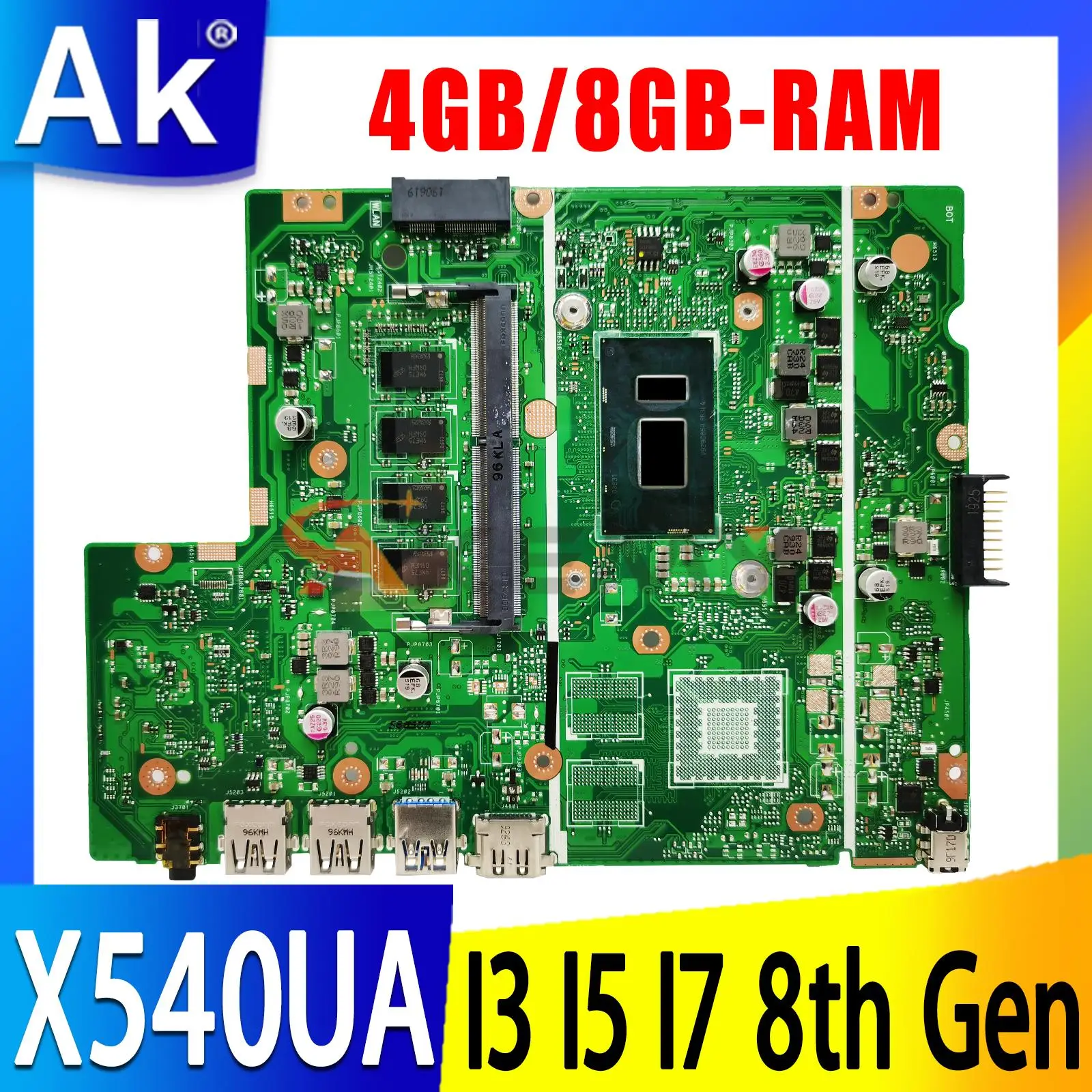 

X540UA X540UV Notebook Mainboard 8GB RAM I3 I5 I7 6th 7th 8th Gen 4405U CPU For ASUS X540UBR X540UB X540UA Laptop Motherboard